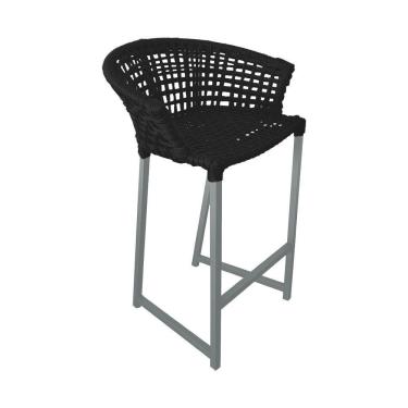 Imagem de Banqueta Reis Em Corda Náutica E Base Em Alumínio Cinza Para área Gourmet Externa Preta Preto