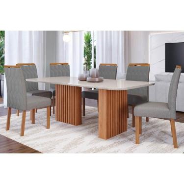 Imagem de Sala De Jantar Completa Ester C- Tampo Madeirado C- Vidro 180x90cm E 6 Cadeiras Paola Nature-madeirado-grafite - Cimol