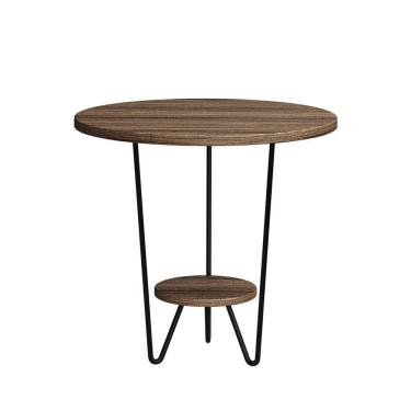 Imagem de Mesa Lateral Redonda Industrial Italy Ferro Preto E Tampo Amêndoa