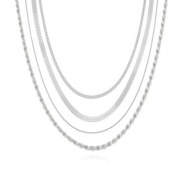 Imagem de Tewiky Colares em camadas para mulheres, não mancham - grosso banhado a ouro 14 k, espinha de peixe, cobra, corda, caixa, corrente de elos cubanos, à prova d'água, em camadas, gargantilha, conjunto de