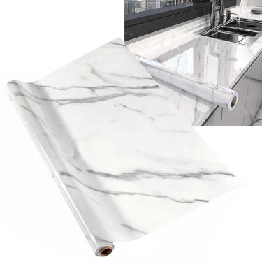 Imagem de Papel de Parede Autocolante Adesivo Flexivel Marmore Falso Obra Reforma Construçao Banheiro Moveis Cozinha Envelopamento