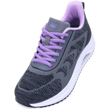 Imagem de RomenSi Tênis feminino de caminhada com suporte de arco ortopédico moderno tênis para fascite plantar alívio da dor EUA 5,5-11, Cinza roxo W, 8 Wide
