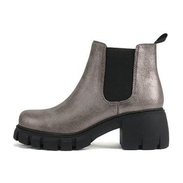 Imagem de Soda PIONEER ~ Bota feminina de salto médio Chelsea com elástico duplo, Estanho metálico, 8.5