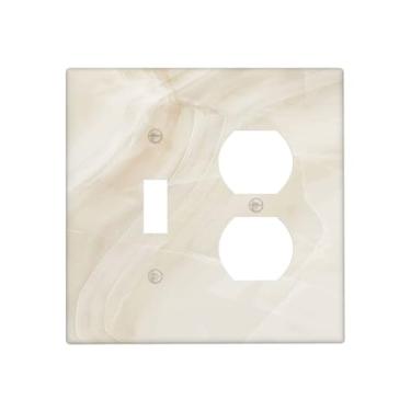 Imagem de Naiqadnehz Capas de tomada bege textura de mármore padrão de pedra 1 botão 1 interruptor duplex capas de placa de interruptor de luz elétrica placa decorativa de parede para decoração de quarto e