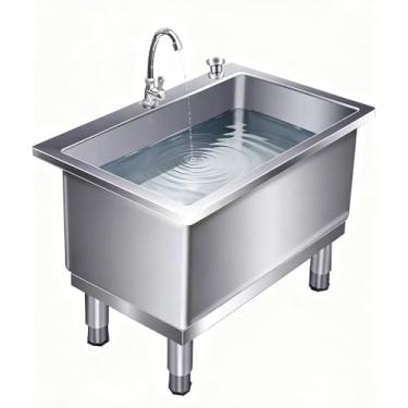 Imagem de TRGCJGH Lavatório de esfregão comercial, bacia de serviço de esfregão de aço inoxidável, balde de esfregão utilitário interno e externo, pia de lavanderia (70 x 40 cm/27,5 x 15,7 pol.)