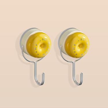Imagem de Pacote com 2 ganchos de ventosa, ganchos de armazenamento a vácuo, ganchos de toalha sem perfuração, ganchos reutilizáveis para parede de banheiro, cozinha, vidro, espelho, azulejo, amarelo