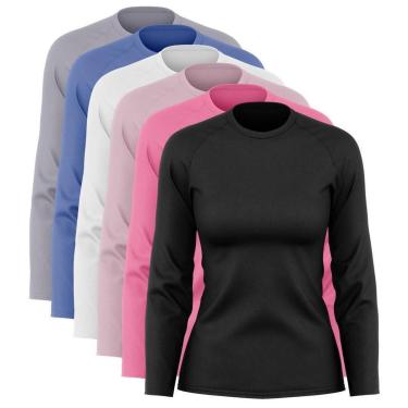 Imagem de Kit 6 Blusas Via Basic Dry Academia Segunda Pele Manga Longa Proteção Solar UV Feminina-Feminino