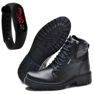 Imagem de Kit Bota Coturno Masclino Cano Medio Ziper Solado Tratorado com Relogio-Masculino