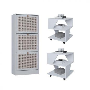 Imagem de Kit Sapateira Spin Tropical 3 Portas e 2 Mesas de Cabeceira/Centro Poq