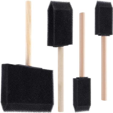 Imagem de CustomyLife 4 pincéis de tinta de espuma, 3 tamanhos de pincel de esponja de madeira com cabo de 2,5 cm 5 cm 10 cm para detalhes, coloração, vernizes, área grande e projetos de artesanato DIY - Preto