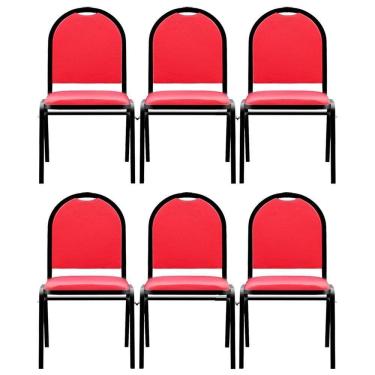 Imagem de Kit 6 Cadeiras Hoteleiras Auditório Empilhável Sintético M23 Vermelho - Mpozenato