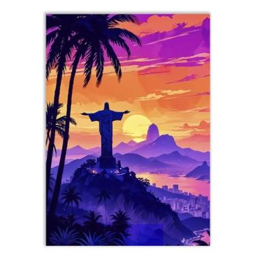Imagem de Placa Decorativa Cristo Redentor Rio De Janeiro Por Do Sol Decoração Poster Quarto Sala
