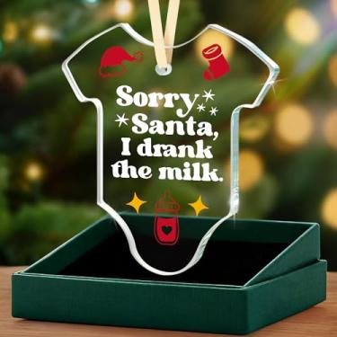 Imagem de Presentes para bebês – Ornamento de vidro de macacão de bebê, lembrança divertida para novos pais, presente perfeito de Natal ou Ano Novo para chá de bebê e enfeite de vidro de celebração da família