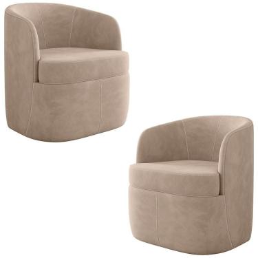 Imagem de Kit 2 Poltronas Giratória Decorativa Para Sala Dandara Z08 Veludo Bege - Mpozenato