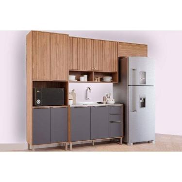 Imagem de Cozinha Modulada Completa Divina 4 Peças 2 Aéreos + 1 Balcão + 1 Paneleiro Sem Pia Cz003 Freijó Titanium