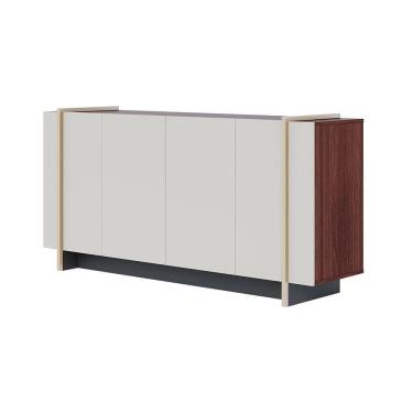 Imagem de Aparador Buffet 4 Portas Oliwia 160cm Sala Jantar Pé Dourado C04 - D`rossi Cor Off White E Nogueira