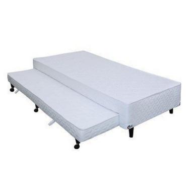 Imagem de Cama Box Castor Poli Solteiro Branco C- Colchão Auxiliar 100x200x27cm