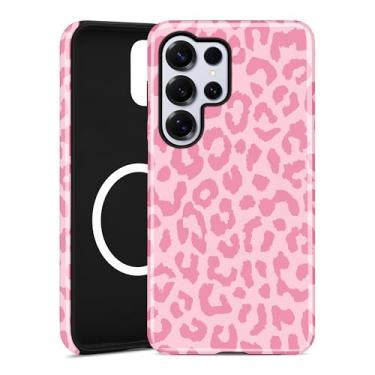 Imagem de Aitipy Capa de telefone magnética de guepardo para Samsung Galaxy S25 Ultra, compatível com MagSafe, linda estampa de leopardo rosa e TPU macio e policarbonato rígido à prova de choque, capa protetora