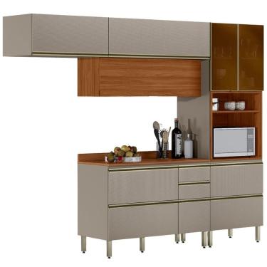 Imagem de Cozinha Modulada 4 Pecas 270 Cm Mdf Dp2703 Nogueira Nude Prime Demartez Nogueira Nude Prime
