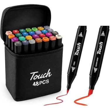 Imagem de Estojo 48 Canetinhas Ponta Dupla – Kit Marcadores Touch Permanente para Colorir, Bobby Goods, Desenho Profissional e Escolar Linha Premium (48)