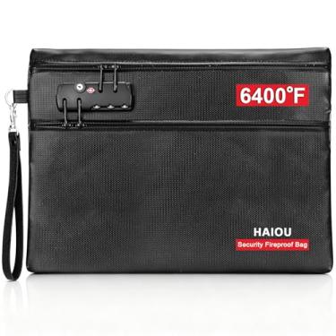 Imagem de Bolsa de documentos à prova de fogo de 3537.8 °C com trava de combinação - Bolsa resistente ao calor para dinheiro, passaportes, escrituras, telefones, bolsa à prova de fogo à prova d'água (preto)