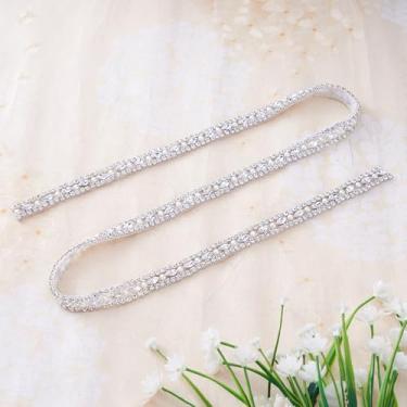 Imagem de Aplique de strass com motivo de remendo de ferro no remendo DIY cristais aplique de strass aplique de costura para vestidos de casamento com faixa de cinto de noiva (H85,10 cm x L 0,20 cm)