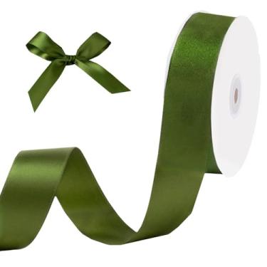 Imagem de Fita de cetim verde musgo, 100 metros de 2,5 cm, rolo de fitas de tecido sólido para artesanato, buquê de laços, embrulho de presente, arranjo floral, festa de casamento, Natal, decorações de