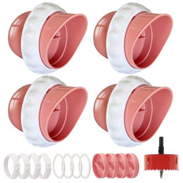 Imagem de Alimentadores de frango DIY sem desperdício, kit de alimentador automático de 4 portas à prova de chuva para aves de capoeira com 1 serra de furo para baldes, barris e cochos (rosa)