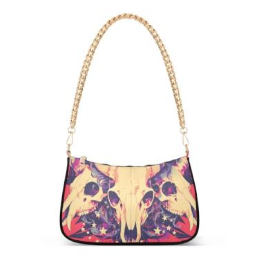 Imagem de CEBUGI Bolsas transversais femininas bolsa de ombro bolsa de mão de caveira elegante bolsa clutch com alça de corrente