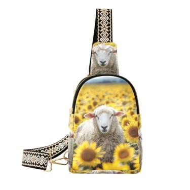 Imagem de CEBUGI Bolsa tiracolo feminina pequena de girassol de ovelha, pochete de couro, bolsa de peito para caminhadas, viagens ao ar livre
