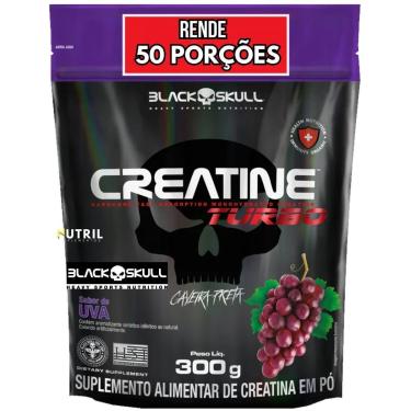 Imagem de Creatina Monohidratada TURBO Refil Black Skull 300g Creatine para Energia Força Ganho de Massa-Unissex