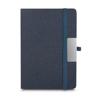Imagem de Caderno de Anotações com Capa Dura em Poliéster, 80 Folhas Pautadas, Cor Bege, com Elástico (Kit caderno A5 Azul)