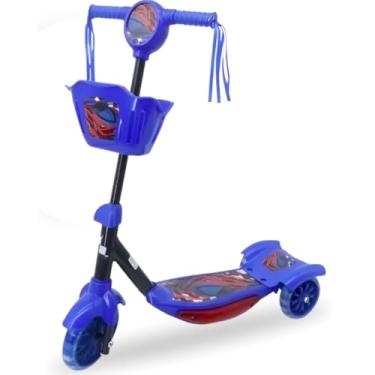 Imagem de Quality House Patinete Infantil Carros com Cesto Luz LED Toca Música 3 Rodas Azul Pura Diversão