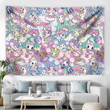 Imagem de Tapeçaria oficial Tokidoki Unicorno para pendurar na parede, decoração de fundo de fotografia de festa de 0,9 x 1,5 m para sala de estar, quarto, casa, artigos de festa de aniversário, toalha de mesa