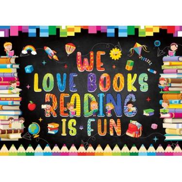Imagem de Pano de fundo para leitura do Dia Mundial do Livro, 19 x 1,5 m, We Love Books Reading is Fun Banner Background Students Classroom Library Reading Day, Decorações Suprimentos para Fotos