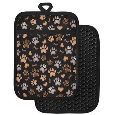 Imagem de Slohif Conjunto de 2 suportes de panela 100% algodão – Almofadas quentes de forno resistentes ao calor com estampa de pata para bancada, cozimento doméstico, micro-ondas