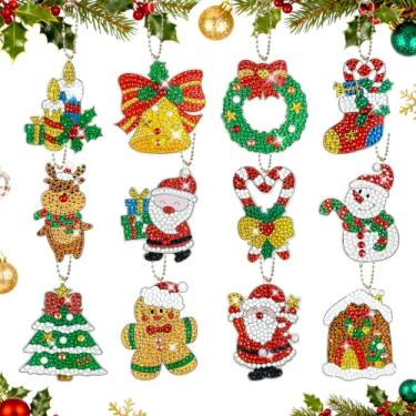 Imagem de NewFamily 12 PCS Christmas Diamond Art Kits for Teen Adults, Fun Gem Art Painting Kits with Keychains for Holiday Decor, Handmade Gift Supplies