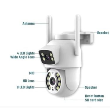 Imagem de Câmera de Segurança Externa Wi-Fi IP66 Full HD com Auto Tracking, PTZ 355°, Visão Noturna Infravermelho 10m, Áudio Bidirecional, Branco
