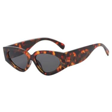 Imagem de Óculos de Sol Feminino Olho de Gato Pequeno Oval com Proteção UV400 para Esportes ao Ar Livre, Corrida e Ciclismo, Estampa de Leopardo Cinza