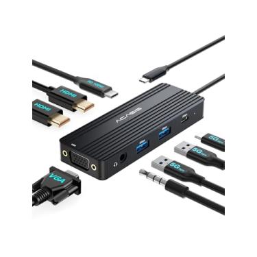 Imagem de ACASIS Estação de ancoragem USB C, estação de ancoragem para laptop 8 em 1 com HDMI duplo + VGA + 3 x 5G USB-A/C + áudio de 3,5 mm + PD100W, adaptador multiportas USB C HUB para Dell/HP/Lenovo