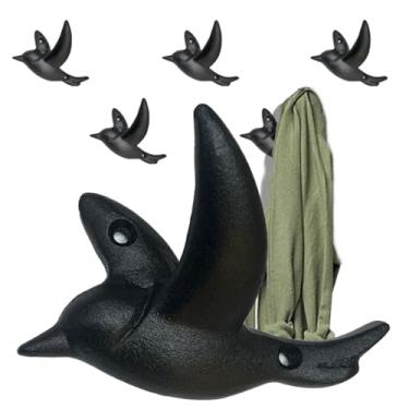 Imagem de Ambipolar Ganchos de casaco estilo voador Robin Bird, ganchos pretos vintage para casacos, chapéus e muito mais, construção de ferro fundido resistente, tema rústico de casa de fazenda. Preto. Pacote