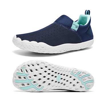Imagem de Sapatos aquáticos femininos Hydro Barefoot – Sola de drenagem ultraleve | Cabedal de tecnologia de secagem rápida | Sapato aquático para praia e rio, Azul-marinho/Aqua, 7.5