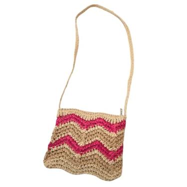 Imagem de Bolsa Artesanal Lateral Listrada Transversal Casual Praia Cor Rosa