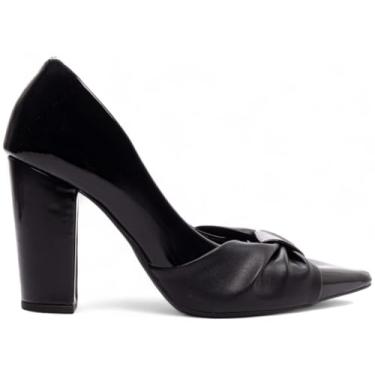Imagem de SAPATO SCARPIN FEMININO VERNIZ E NAPA PRETO TIRAS EM LAÇO E VERNIZ NA COR PRETO BICO FINO,NÚMERO 34