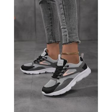 Imagem de Tênis feminino de caminhada com cadarço, confortável, antiderrapante, para corrida, tênis respirável para treino atlético, 5031 Preto e cinza, 34