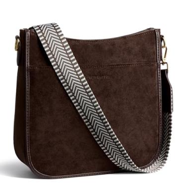 Imagem de BOSTANTEN Bolsas transversais femininas modernas de couro vegano Hobo Bolsas de ombro com alça de ombro larga, Camurça café