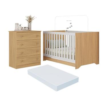 Imagem de Berço Americano 3 em 1 com Colchão Incluso e Cômoda 4 Gavetas Encanto Multimóveis MP4699