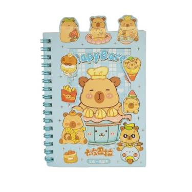 Imagem de Caderno Espiral (AZUL) com Adesivos de Urso Capybara, Tema Kawaii Fofo, Inclui Adesivos e Chaveiro, Papel para Diário e Scrapbook