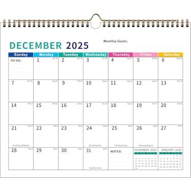 Imagem de Calendário de parede de papel 2026, julho de 2025 a dezembro de 2026, calendário de 18 meses, calendário 2025-2026 com agenda, calendário 2026 para escritório, família e escola, 36,8 x 28 cm