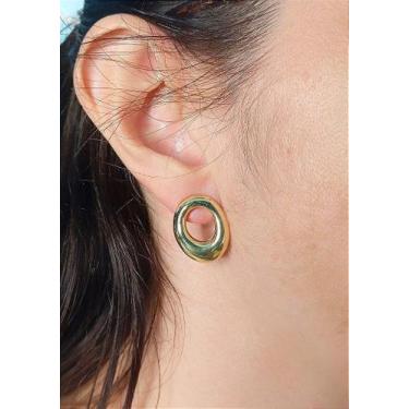 Imagem de Brinco Redondo Orgânico Banho Ouro 2 Milésimos com Verniz Protetivo - 